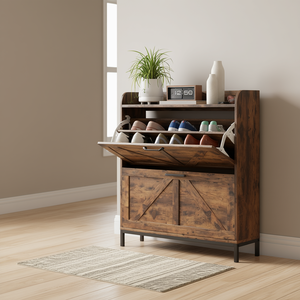 Rustic Brown <b>Narrow</b> <b>Shoe</b> Storage Cabinet 2 Flip Drawers <b>Shoe</b> <b>Rack</b> Organizer Entryway Hallway Home Furniture - Product Image 2