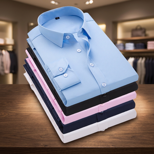Camisas Casuales de Manga Larga para Hombre, de Color Sólido, con Cuello Clásico, Formales, Antiarrugas, de Sarga Transpirable, para Primavera - Product Image 3