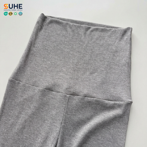 SUHE OEM ODM Ribbed Modal Spandex Elastic Waist Loose High Waist Flare Leggings Womens Yoga Bootcut Summer <b>Pants</b> - Product Image 3