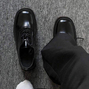 Men Formal Oxford <b>Shoes</b> <b>Black</b> Lacquered Lace Up Round Toe Dress Footwear for Office <b>Wedding</b> Party - Product Image 3