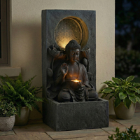 Fontaine d'eau extérieure en résine AJ5201, style Bouddha, autoportante, traditionnelle, antique, pour jardin et patio, avec thème naturel