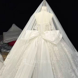 ชุดแต่งงานทรงเมอร์เมด/ทรัมเป็ตประดับคริสตัลสีเงินขาวสวยงามทันสมัย Hz025 พร้อมผ้าคลุมหน้า - Product Image 6