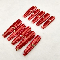 Venta al por mayor de uñas brillantes Rojas grandes con adornos de cristal de alta calidad