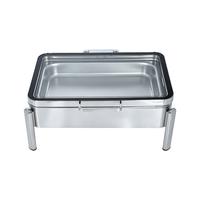 Chauffe-plat professionnel carré à charnière hydraulique avec couvercle en verre visible, en acier inoxydable pour buffet