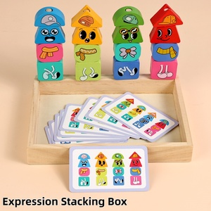 Caja <span class=keywords><strong>de</strong></span> Juguetes Apilable <span class=keywords><strong>de</strong></span> Madera con Accesorios <span class=keywords><strong>de</strong></span> 4 Estilos para Vestir y Expresar Meme, con Tarjetas <span class=keywords><strong>de</strong></span> Desafío <span class=keywords><strong>de</strong></span> Doble Cara, Juguetes para Niños - Product Image 6