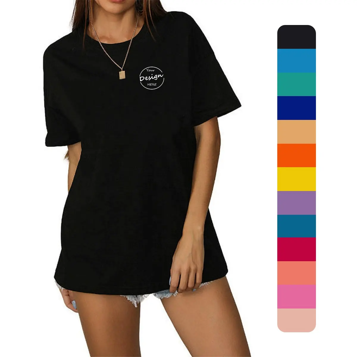 Camiseta feminina com estampa de puff personalizada, camiseta feminina plus size 100% algodão, modelo de atacado, com logotipo personalizado