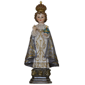 Estatua de la Sagrada Figura del Niño Jesús de Praga, Marca ZICOM, Origen Alemania, 14 cm con Capa Azul, Modelo 9069-H017-12 - Product Image 1