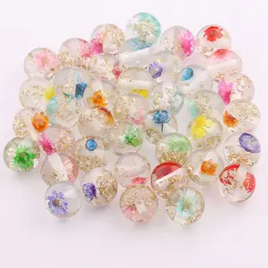 Vente en gros d'accessoires de haute qualité feuille d'or papier pailleté fleur séchée perles de résine bricolage stylo perlé 16mm perles rondes paillettes fantaisie