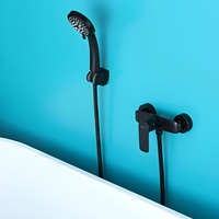 Mitigeur de douche mural monocommande en laiton noir de luxe contemporain Idealex avec fonction de dosage et valve en céramique