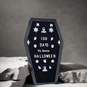 DAMAI Halloween Coffin Letter Board Black With Emojis Wooden Stand Coffin Shaped Sign Witchy Decorations for Birthday Home Gifts - Product Image 3