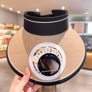 Solar Fan Hat Wide Brim UV Protection Woven <b>Straw</b> Summer <b>Visor</b> Rechargeable Roll G Solar - Product Image 3
