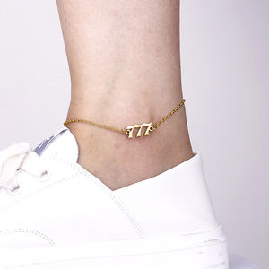 वाटरप्रूफ एंजेल नंबर अलेट थोक व्यक्तिगत स्टेनलेस स्टील 18k सोने के टखने के कंगन महिलाओं के लिए ग्रीष्मकालीन समुद्र तट गहने - Product Image 3