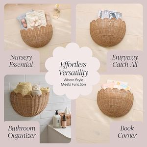 Scalloped Rattan Hanging <strong>Basket</strong> Rattan <strong>Wall</strong> Decor <strong>Basket</strong> <strong>Wall</strong> <strong>Storage</strong> <strong>Basket</strong> for Nursery, Living Room and Bathroom - Product Image 6