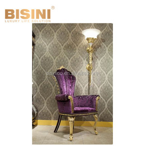 Silla Giratoria de Madera de Diseño Barroco para Oficina en Casa, Silla Ejecutiva de Tela Morada Noble con Detalles en Dorado de 24K - Product Image 4