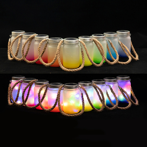 Topjlh Sublimation Gradient Couleur Out Porte Lampe Solaire Cadeau <span class=keywords><strong>De</strong></span> Noël Décoration Bouteille En Verre Givré Mason Jar avec Corde <span class=keywords><strong>De</strong></span> Chanvre - Product Image 5
