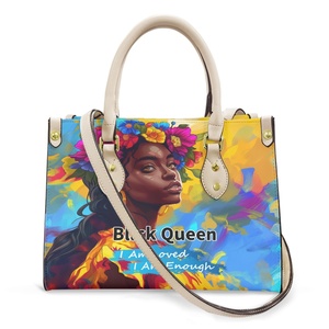 2024 diseñador exclusivo personalizado afroamericano Afro Girl patrón de arte afroamericano de alta calidad impermeable señoras Pu bolso - Product Image 5