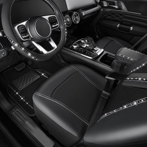 Ensemble d'accessoires de voiture OLIVER <span class=keywords><strong>pour</strong></span> sièges, housse de siège en cuir <span class=keywords><strong>pour</strong></span> femmes, housse de <span class=keywords><strong>volant</strong></span>, strass scintillants, 14 pièces - Product Image 3
