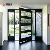 Portes d'entrée pivotantes en aluminium noir mat sur mesure de luxe avec verre trempé transparent