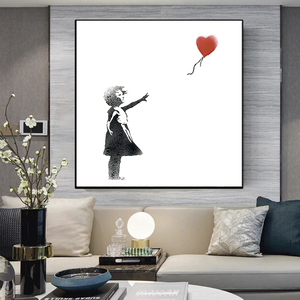 Poster di Banksy con Bambina e Palloncini Rossi Volanti, Quadri e Stampe su Tela, Dipinto a Olio per Arredamento Soggiorno - Product Image 1