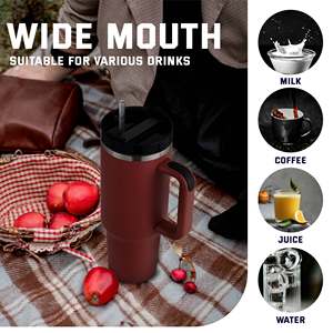 แก้วน้ำสแตนเลสขนาด 40 ออนซ์ แบบสองชั้น เก็บความร้อน-เย็น ใช้ซ้ำได้ พร้อมหูจับและหลอด - Product Image 5