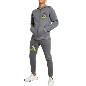 Desain unik logo kustom OEM grosir 3D sulaman olahraga gym aktif memakai zip hoodie sweatpants set untuk pria