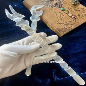 Hand-Carved Selenite Healing <b>Wand</b> Feng Shui <b>Crystal</b> Energy Tool for Chakra Balancing and Spiritual Cleansing Meditation Rituals - Product Image 1