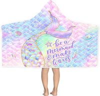 Serviette de plage à capuche personnalisée en forme de queue de sirène pour enfants, imprimé écailles vibrantes, séchage rapide, absorbante, serviette à capuche en microfibre pour enfants