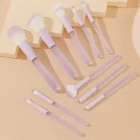 Ensemble de 10 pinceaux de maquillage à manche rose, kit de cosmétiques professionnel en acrylique transparent, étiquette privée, logo personnalisé, OEM, ODM, en vrac