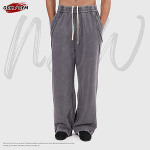 Vintage Heavyweight Cotton Washed <b>Drawstring</b> <b>Trousers</b> High Street Patchwork Raw Hem Men's Distressed Wide Leg Pants - Product Image 4