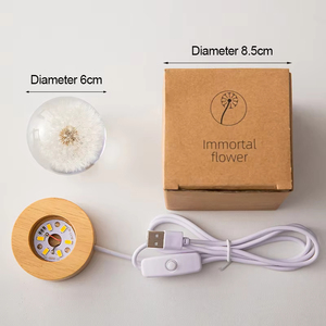 Lampe de table en bois moderne avec boule de cristal et fleur de pissenlit, alimentée par batterie, LED, commande tactile, décoration d'intérieur, veilleuse - Product Image 6