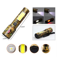 Lampe de poche à zoom laser blanc rechargeable par USB, batterie 18650 intégrée, lumière latérale rouge et blanche, torche portable étanche, lampe de travail