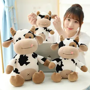 Más vendidos lindo Animal de peluche de dibujos animados ganado juguete para niños Kawaii felpa leche vaca muñeca almohada