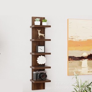 <b>Wall</b> <b>Mounted</b> Multi Layer Storage Rack 5 Tier Solid Wood Brown For Living Room Bedroom Bathroom Display <b>Shelf</b> - Product Image 2