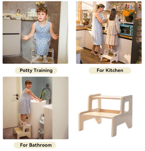 <span class=keywords><strong>Tabouret</strong></span> d'aide à la toilette pour tout-petits en bois à 2 marches, de haute qualité, durable, multifonctionnel et écologique, pour lavabo de salle de bain - Product Image 5