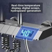 Ensemble de douche HUOLI moderne en céramique brossée multifonctionnel avec clavier de piano, finition gris canon, double poignée, barre coulissante et quatre modes de pulvérisation