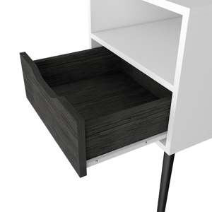 Nightstand 25 H Smokey Oak White One Drawer <b>Open</b> Shelf <b>Storage</b> <b>Unit</b> Bedroom Furniture - Product Image 2