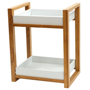 Double-layer storage mini coffee table/side <b>cabinet</b> for home use, living room, mini bamboo <b>corner</b> table/square table/tea - Product Image 1
