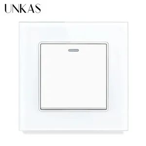 UNKAS White EU Sockets And Only Touch Switches With Crystal Glass Panel Home Improvement Push Button Switch