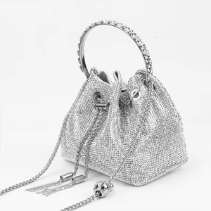 Factory Wholesale Luxury Full Crystal Rhinestone <strong>Purple</strong> Silver Crossbody <strong>Clutch</strong> Women's Evening Bucket Bag Handbags - Product Image 6