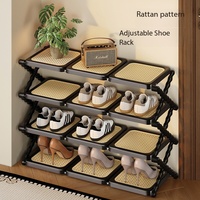 Étagère à chaussures pliable en rotin tressé, réglable en hauteur, en PP, ABS et métal, pour entrée, couloir, placard, facile à assembler, pour l'organisation