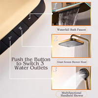 Ensemble de robinetterie de colonne de douche thermostatique numérique à LED avec tête de douche piano en or brossé pour salle de bain