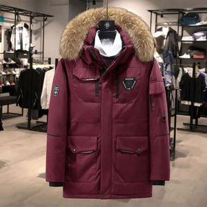 Men's Winter Warm Slim Hooded Thick <b>White</b> Duck Puffer Coat Cross-Border Short Style 95% Printed Canvas Zipper Drum Packaging - Product Image 3