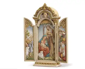 Doğuş figürleri Triptych, rönesans koleksiyonu, 12.75 "H, reçine ve taş, dini hediye, dekorasyon