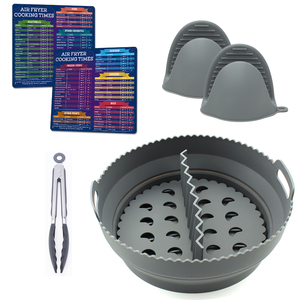Ensemble d'accessoires pour friteuse à <span class=keywords><strong>air</strong></span> 6 en 1 en silicone - Revêtements ronds antiadhésifs résistants à la chaleur de <span class=keywords><strong>qualité</strong></span> alimentaire avec séparateur, gants, pinces, brosse à huile - Product Image 5
