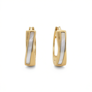 Orecchini a Cerchio Pomellato in Oro Massiccio 18K con Intarsio in Conchiglia, Design Minimalista per Uso Quotidiano Femminile - Product Image 1