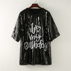 Vestido camisero informal brillante para mujer, traje brillante con letras brillantes de It's MY Birthday - Product Image 1
