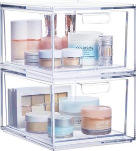 <span class=keywords><strong>Audrey</strong></span> Ensemble de 2 pièces Tiroirs de rangement en plastique PS transparent Poubelle empilable pour cosmétiques Fournitures de beauté pour vanité ou stockage des aliments - Product Image 1