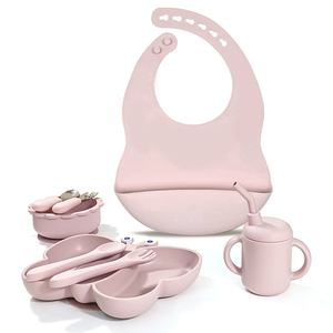 ชุดอาหารเด็กซิลิโคนขายส่ง ประกอบด้วยชามเด็ก จานแบ่งช่องรูป<span class=keywords><strong>ผีเสื้อ</strong></span> แก้วทนทาน ผ้ากันเปื้อนเด็กแบบซักได้ ช้อนส้อมแบบไม่แตก - Product Image 4