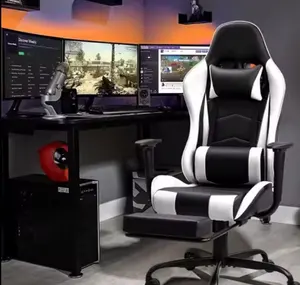 GX0226 бесплатный образец белого вращающегося кресла из искусственной кожи игровое кресло с табуретом для ног и массажным игровым креслом