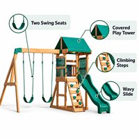 Ensemble de balançoires et toboggans en bois durables pour enfants, équipement de jeu d'aventure extérieur avec pont et structure de jeu pour usage commercial